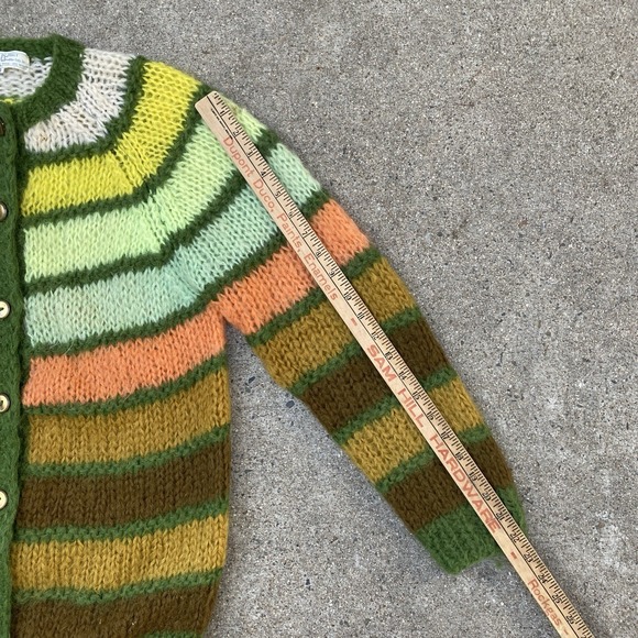 Vintage 50s 60s Mohair Cardigan Women Made in Italy Size 38 M/L Pastel Striped - Picture 7 of 9